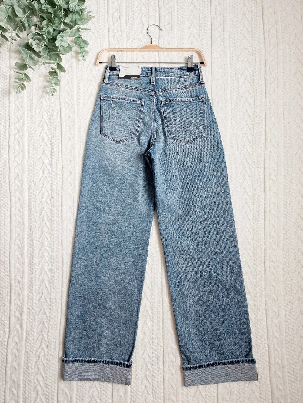 KanCan High Rise Medium Wash Wide Leg Jeans Cuffed Denim Stretch Trendy 1/24 NEW